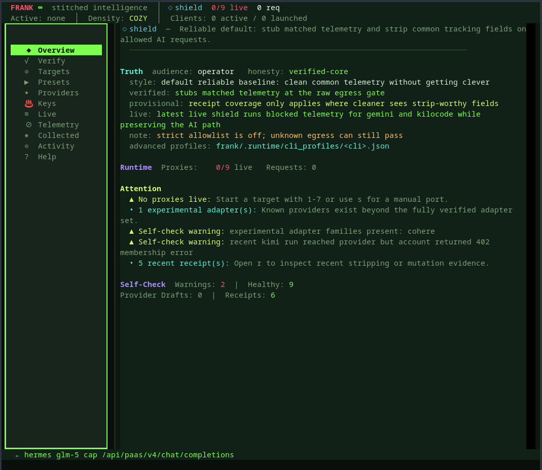 Frank TUI overview dashboard